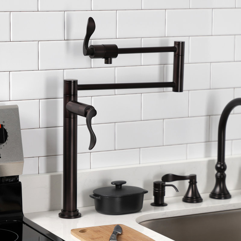 Kingston Brass NuWave Two-Handle 1-Hole Deck Mount Pot Filler Faucet, Oil Rubbed Bronze