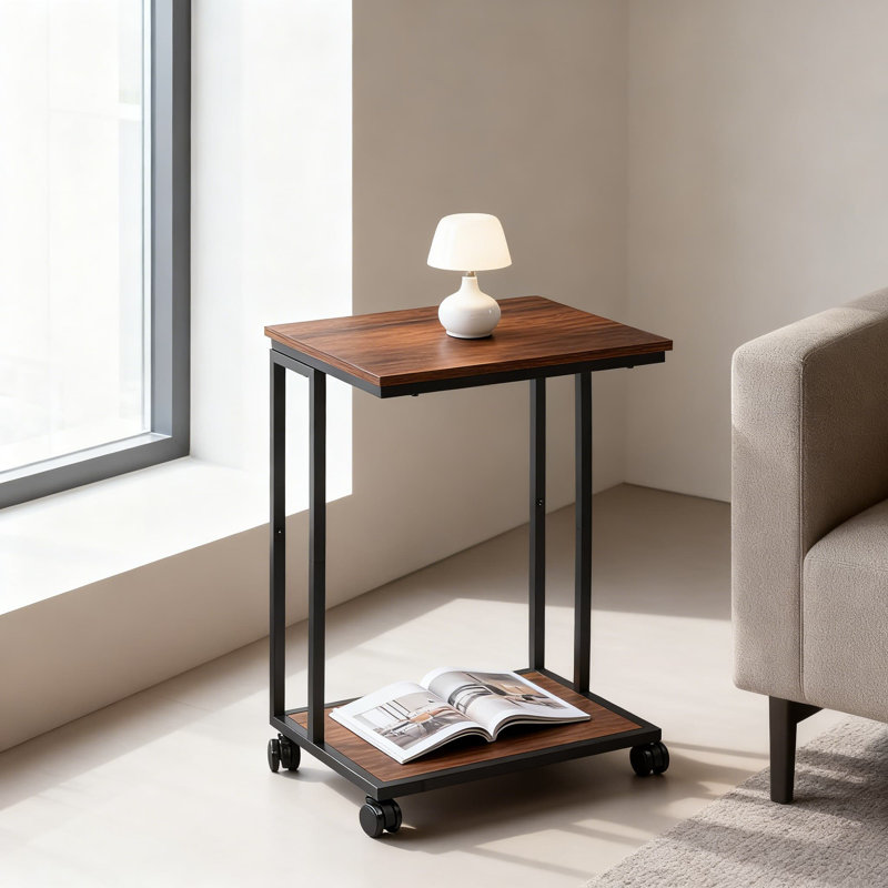 Table de bout en forme de C avec roulettes, casse-croûte et bureau pour ordinateur portable, table mobile en C pour le salon et la chambre à coucher dans les petits espaces