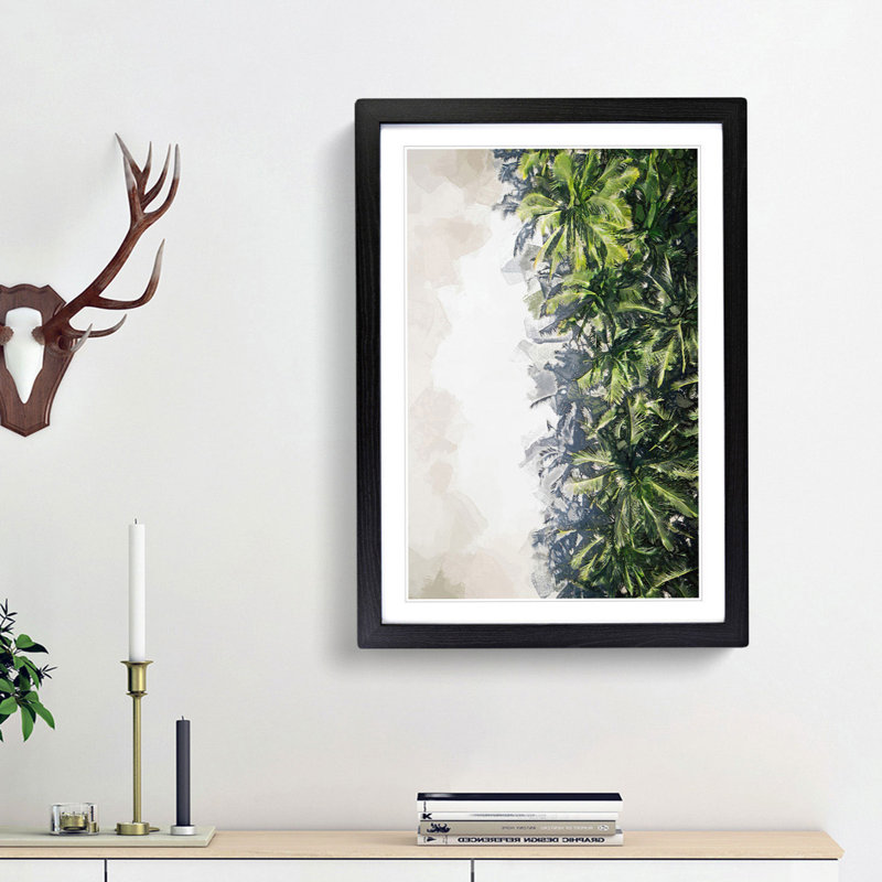 Palm Trees the Beach in Abstract - Picture Frame Graphic Art Print, 48cm H x 36cm W x 2cm D, Black Framed