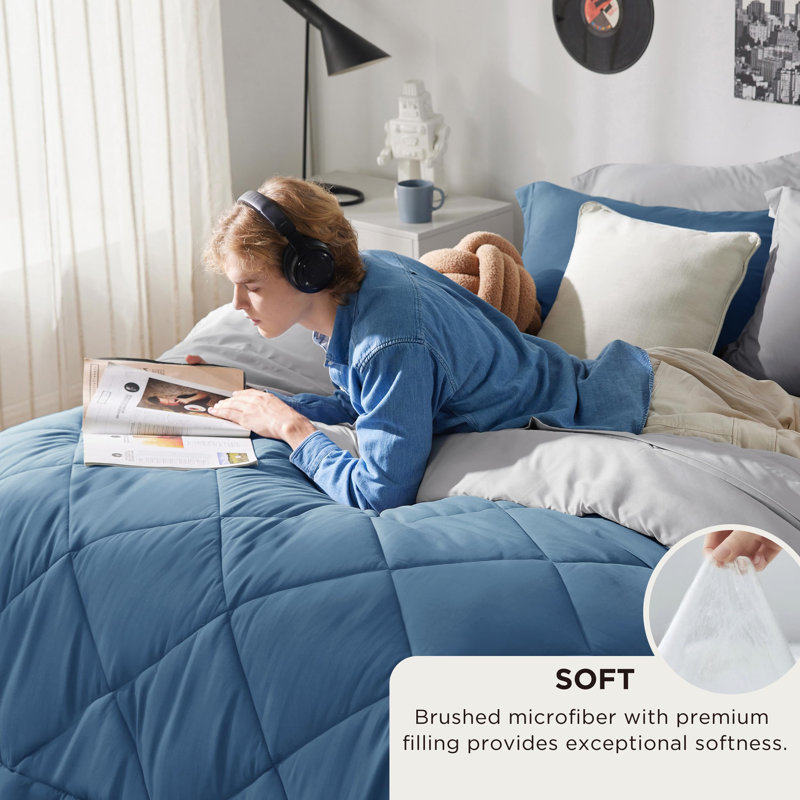 Bedsure Reversible Comforter Set, Bed in a Bag with Down Alternative Fill, Queen Comforter + 4 Additional Pieces, Dark Gray