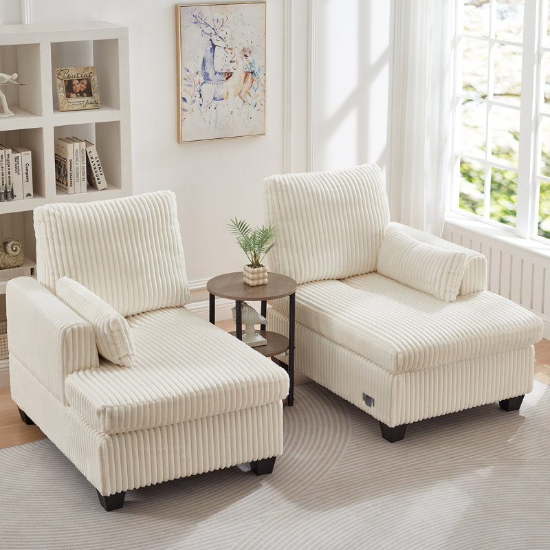 Velours côtelé moelleux avec dossier carré et réglable pour les petits appartements. Blanc, mousse et ressort. 48,5 de largeur, 61 de profondeur, 37 de hauteur, 138 lb Options de sièges modulaires, coussins moelleux, cadre, installation simple