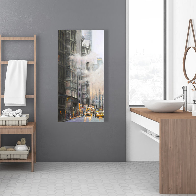 Le matin dans les rues de New York - toile grise pittoresque, H 48 po x l 24 po