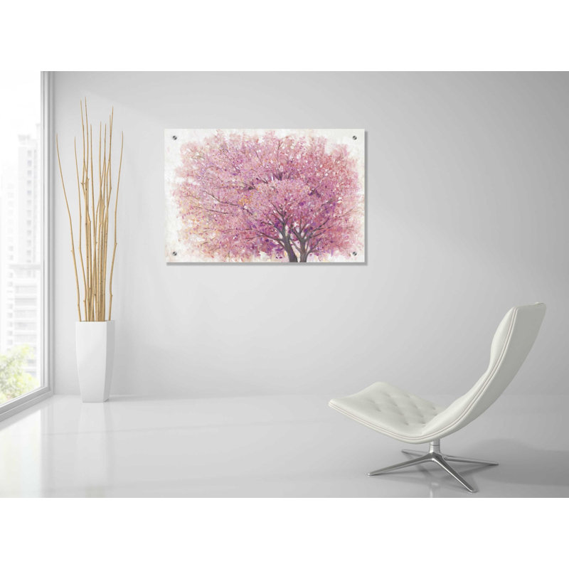 «Pink Cherry Blossom Tree II» par Tim O'Toole, art mural en verre acrylique, H 24 po x l 36 po