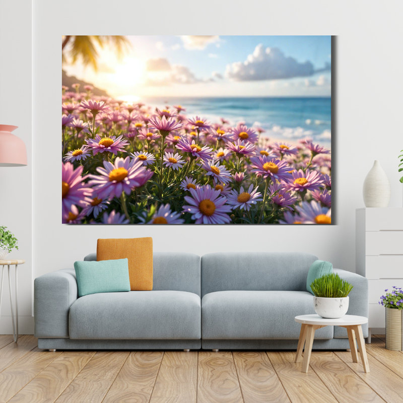 Art mural en verre trempé Sunset Daisies, 20" H x 30" W