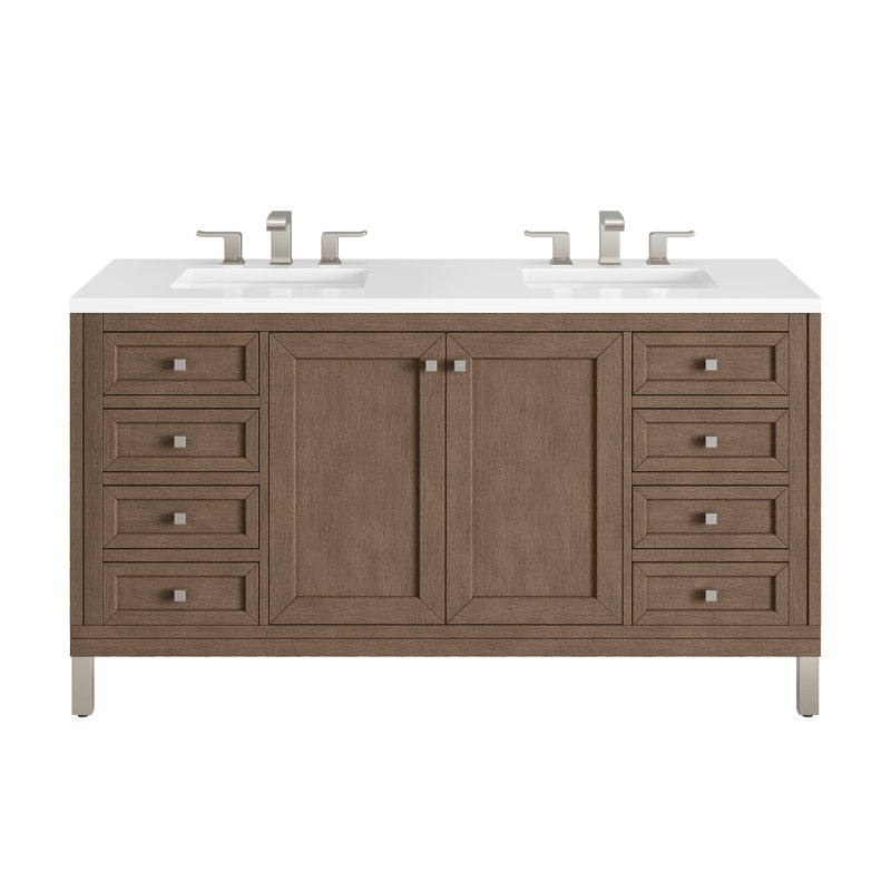 Ensemble de meuble-lavabo double 60 po Chicago, Blanc Zeus, 8 po, Walnut Whisper