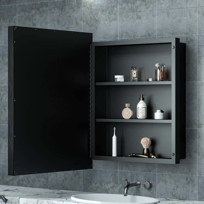 Armoire à pharmacie avec miroir et 3 tablettes Cyrille, Noir, H 27 po x l 21 po x P 5,2 po