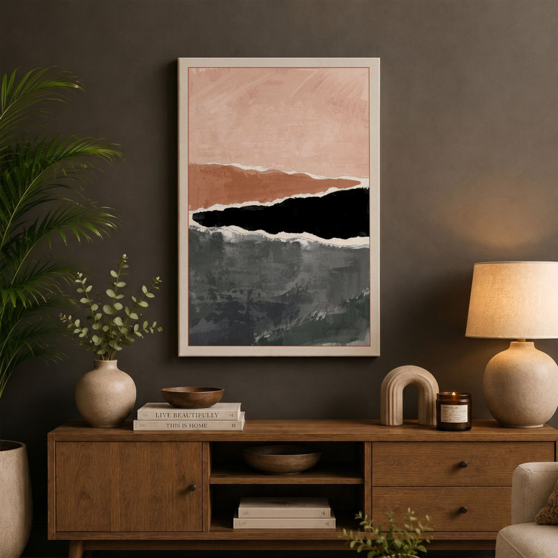 Layered Horizons Minimalist - Wrapped Canvas, 30x20 - 76.2 x 50.8 cm, Taupe Border