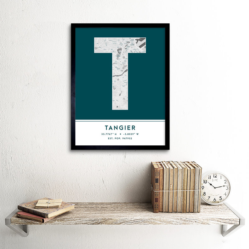 Tangier City Map Tangier Teal - Single Picture Frame Print