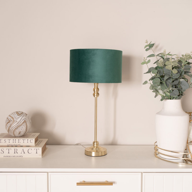 Agetina Metal Table Lamp, No, Gold Base/Green/Gold Shade
