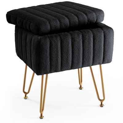 Modern Vanity Stool Chair with 4 Metal Legs and Storage, Multiuse Foot Rest for Makeup Room Bedroom