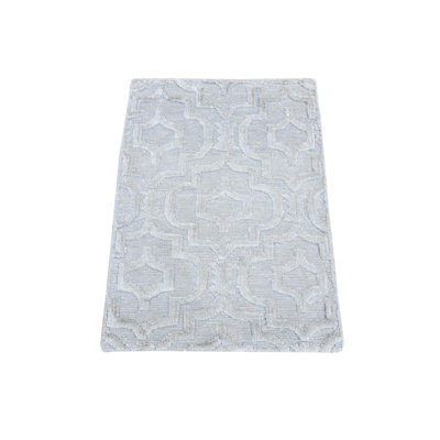 2'0" x 2'10" New Hand Knotted Grey Wool & Silk Rectangle Oriental Rug - MOA10280423
