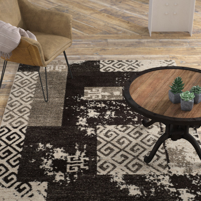 Kazlyn Abstract Brown/Beige Area Rug, Rectangle 4' x 6'