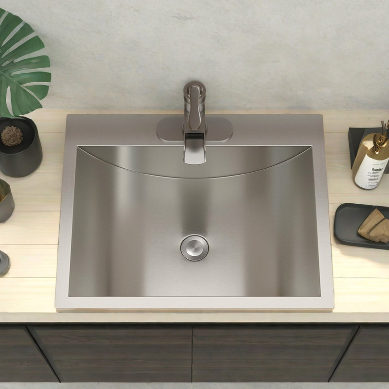 Lavabo vasque de salle de bain en acier inoxydable 21 "x 17" avec bonde escamotable - à porter en nickel brossé facile à nettoyer