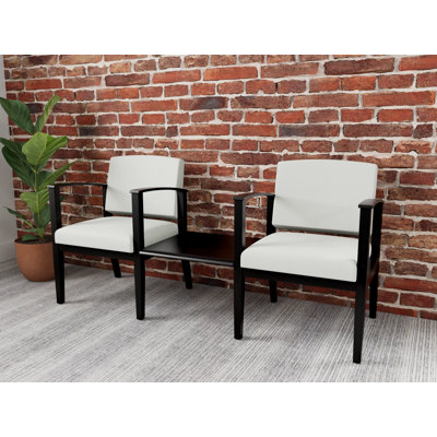 Amherst Wood Waiting Reception 2 Seat Tandem Wood Frame with Center Table