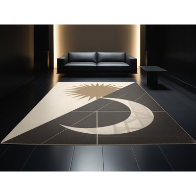 Tapis beige moelleux doux et moelleux à motif géométrique Dual Moon