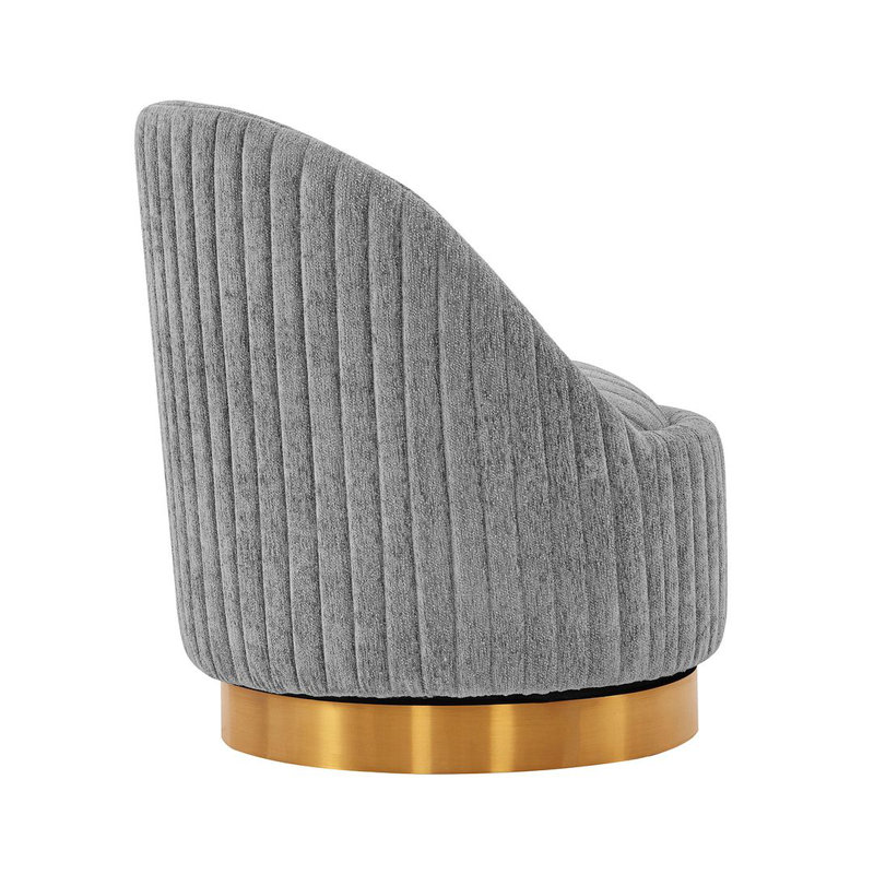 Gray Boucle Upholstered Swivel Accent Chair with Gold Base