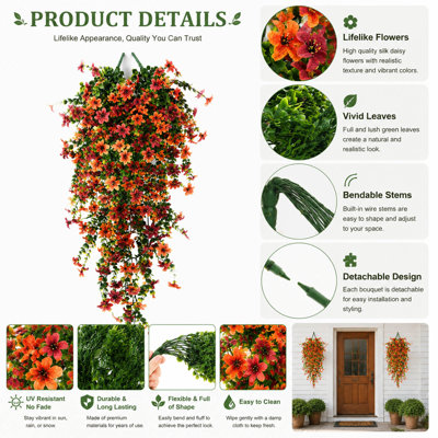 2 Pack Artificial Fall Flowers with UV Resistant Design