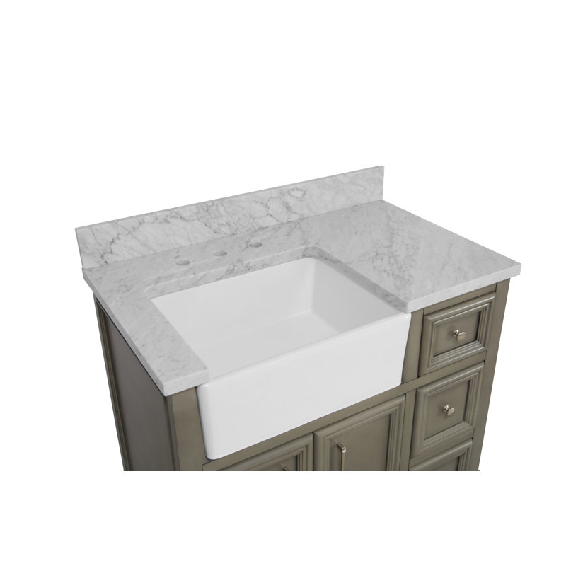 Emiliano 36'' Single Bathroom Vanity with Top, Carrara Marble, Weathered Gray