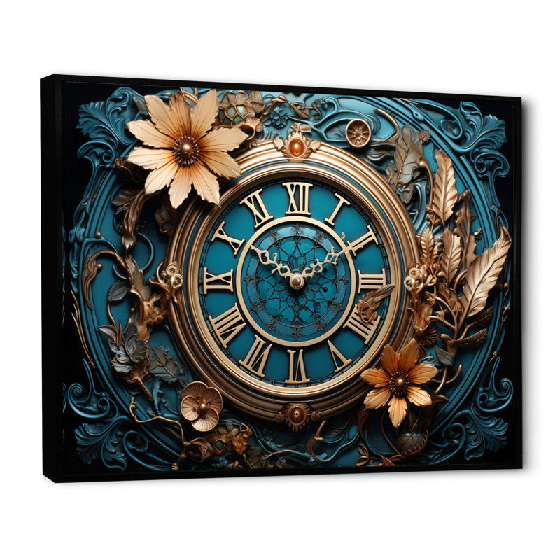Horloge industrielle Elegance I - art sur toile tendance, Cadre flottant noir, H 34 po x l 44 po x P 1,5 po
