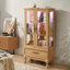 Vitrine lumineuse - Vitrine élégante en verre avec tablettes réglables, 2 portes et 1 tiroir - Buffet de rangement pour le vin avec ampoule incluse - Finition chêne clair