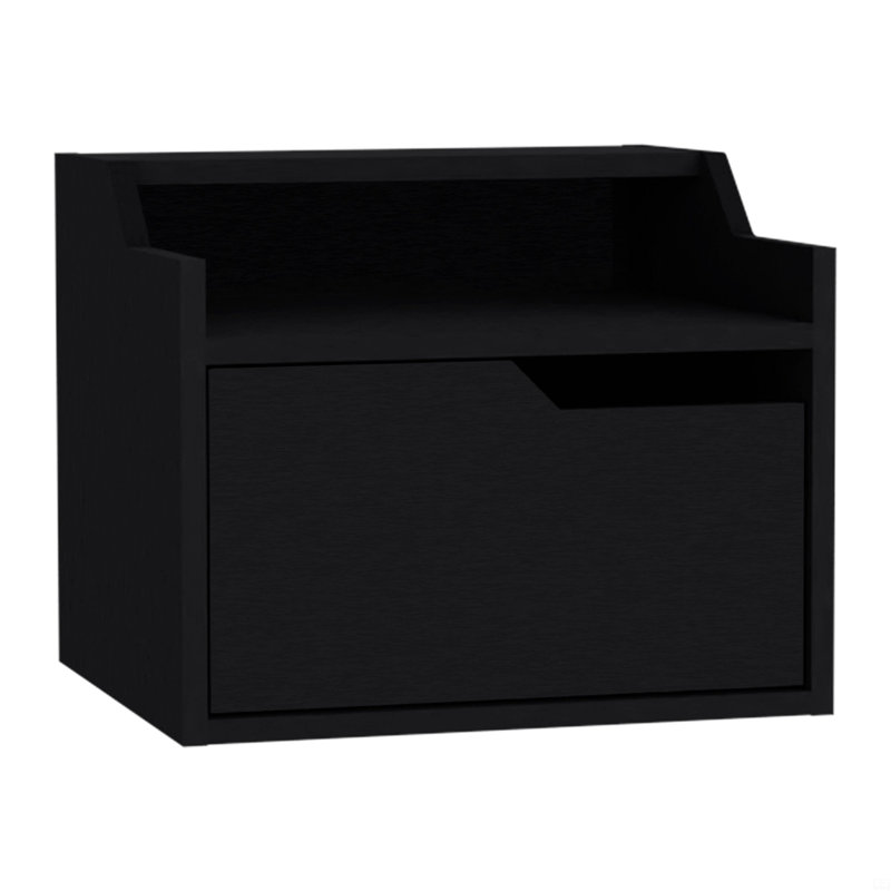 Floating Nightstand , End Table, Side Table Single-Drawer Design With Sleek Two-Tiered Top Shelf Surfaces, Black