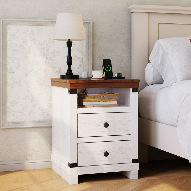 Table de chevet 18 pouces avec 2 tiroirs et tablette ouverte, table pour chambre à coucher ou salon