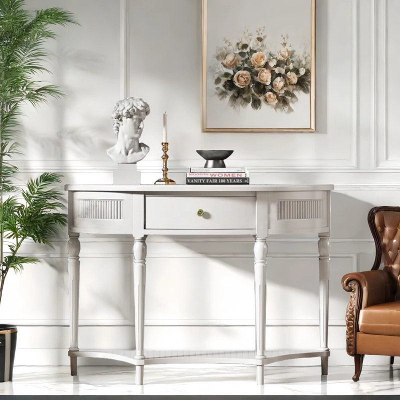 American  Solid Wood  Entryway Console, 33.5" H x 51.2" W x 15.7" D, White