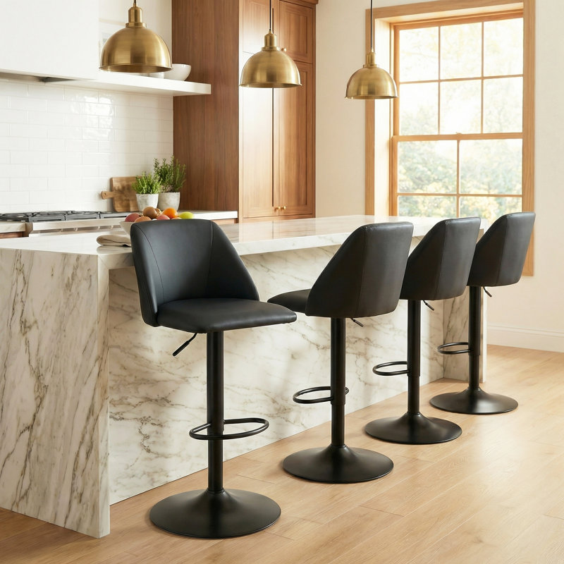 Nouveau tabouret de bar et de comptoir pivotant à hauteur réglable avec repose-pieds, Noir, noir, noir, noir