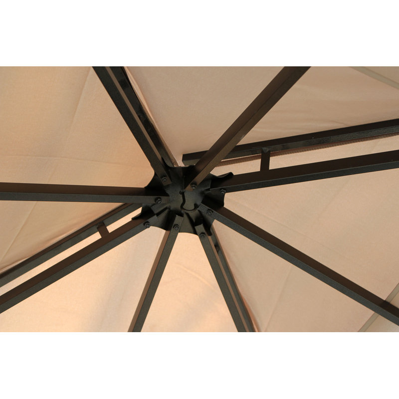 Beige and Black Steel Square Patio Gazebo with Tiered Roof
