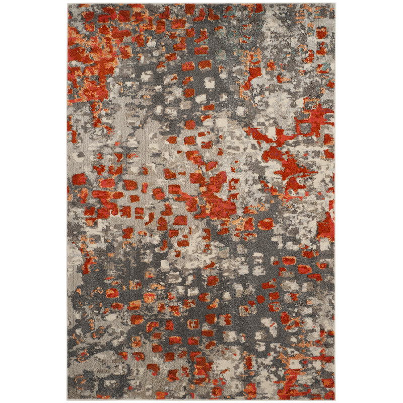 Tapis abstrait Hertzler, Rectangle 9 pi x 12 pi, Gris / Orange