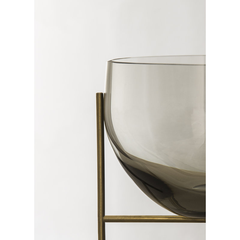Échasse Glass Contemporary 11.6" W Decorative Bowl, Smoked/Brushed Brass