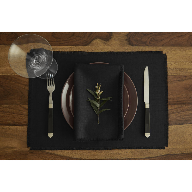 Fringe - 100% Pure Linen Dinner Napkins, Black