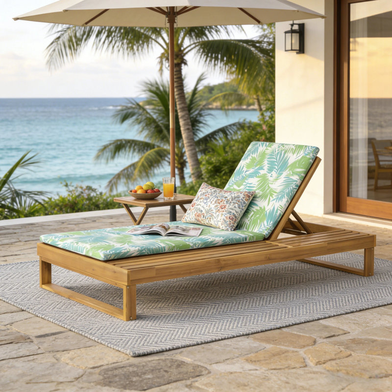 Adjustable Patio Chaise Lounges, Teak Acacia Wood, Modern Poolside