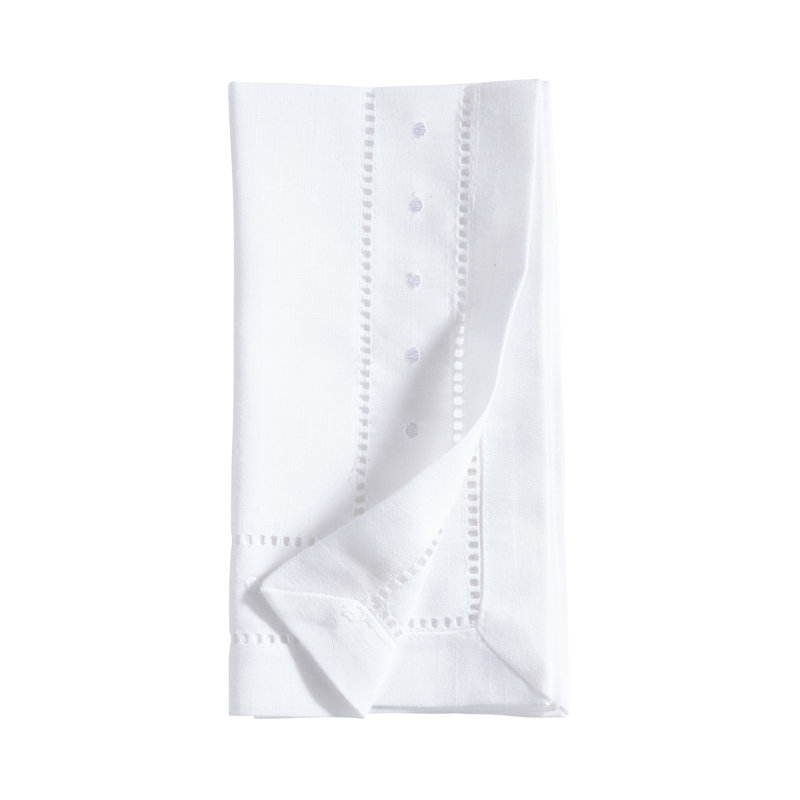 White Hemstitch Embroidered 12" Square Napkin Set