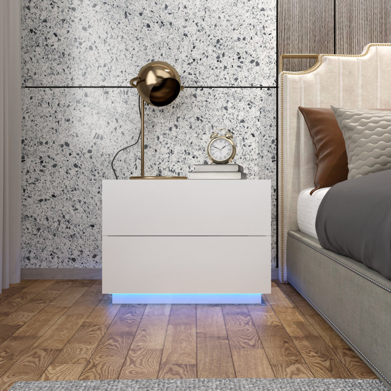 Clickett 60cm W Manufactured Wood Bedside Table, White