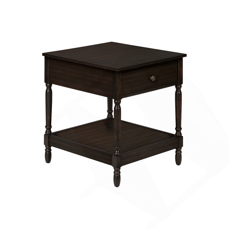 Table d'appoint, 2 niveaux, table de bout, table d'appoint, carré, table de chevet, chambre à coucher, lampe, placage brun, traditionnel