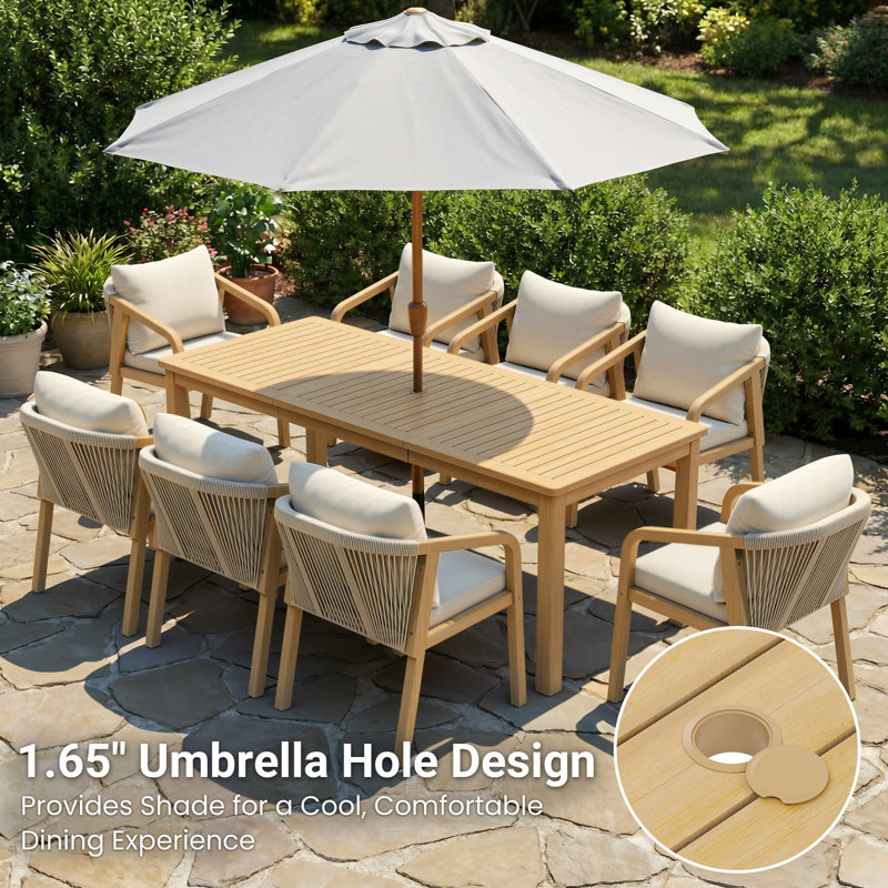 6-Person Outdoor Dining Set with Cushions, 6-Piece Acacia Wood Patio Dining Set with Bench and 69" Rectangular Table