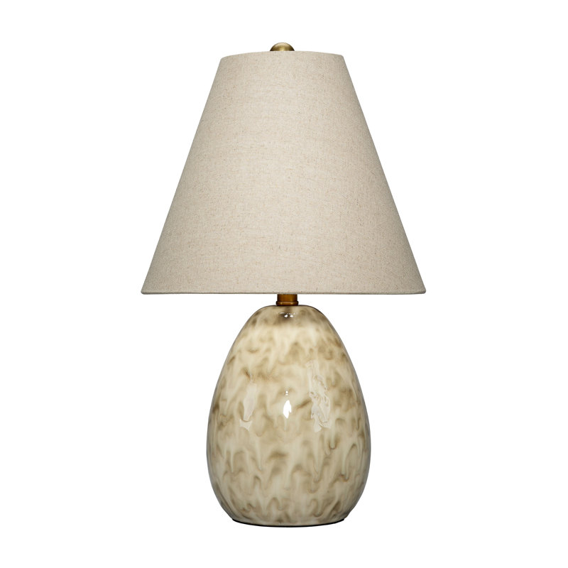 Lampe de table Raindrop en céramique avec abat-jour en lin, blanc cassé, Crème, Brun