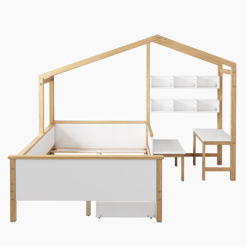 Adien Full Size Kids Bed with Drawer, Desk and Bookshelf