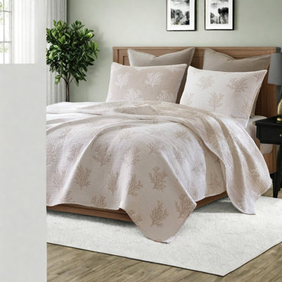 Ensembles de literie réversible, courtepointe en polyester pour grand lit, brun clair Modern Home