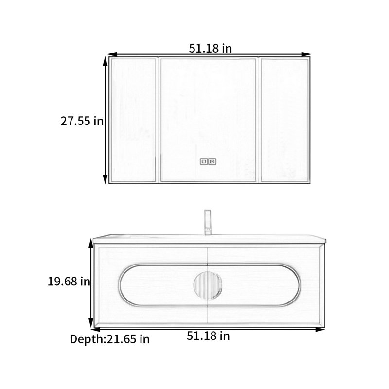 Nouvelle armoire de salle de bain de style chinois, 51.18"