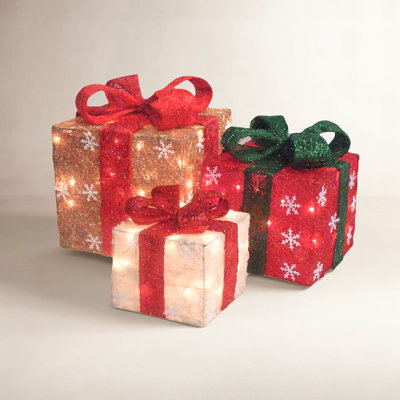 Lighted Gold Cream and Green Gift Box Set