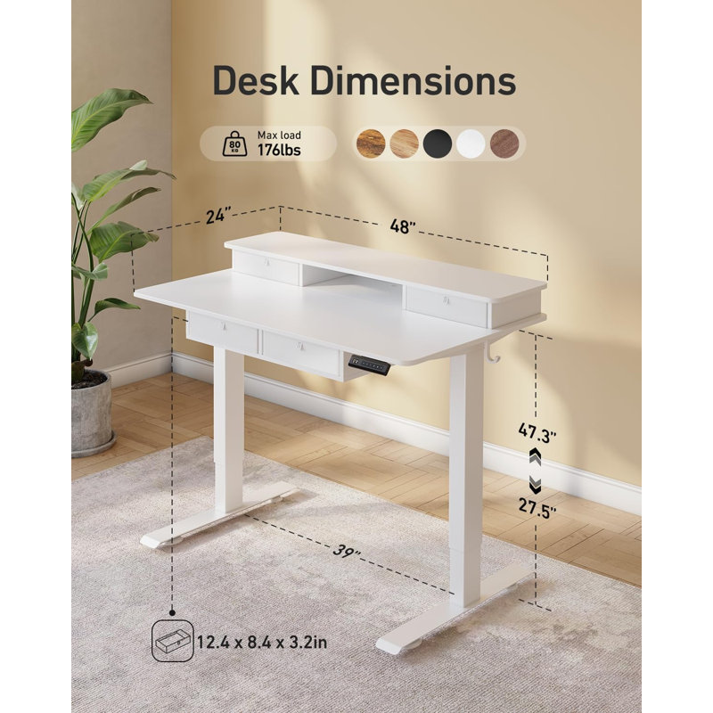Bureau debout à hauteur ajustable Euri, Blanc, H 46 po x l 48 po x P 24 po