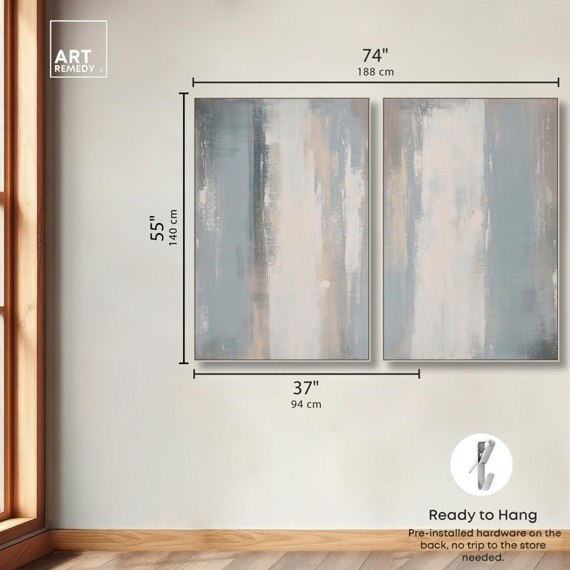Neutral Ground Canvas Set of 2 Luxury Abstract Art by Art Remedy, Silver, Framed Print without Mat, 36" H x 54" W