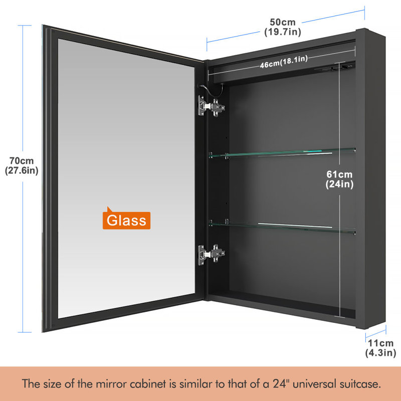 David-Christian 28" H x 20" W LED Lighted Bathroom Medicine Cabinet with Mirror, Defogger, Dimmer, Outlets & USBs, Left Hinge