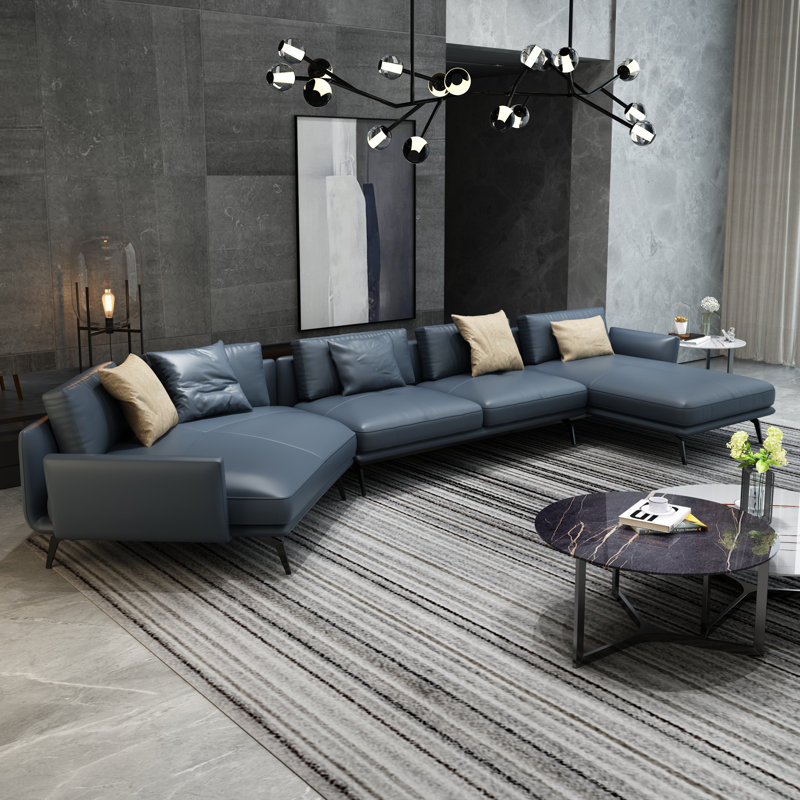 Purvis Upholstered Sectional, Right Hand Facing, Smokey Gray Genuine Leather
