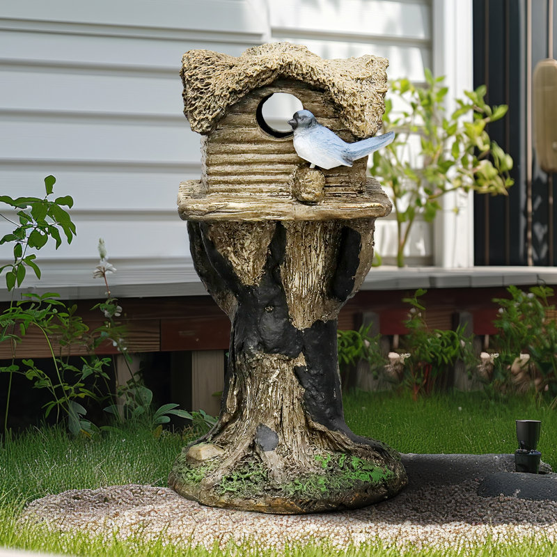 Maison d'oiseaux en béton avec piédestal - Maison d'oiseaux d'extérieur pour décoration de patio