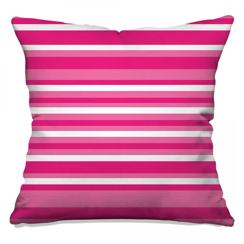 Coussin décoratif rose à rayures blanches et blanches, 14 X 14 pouces