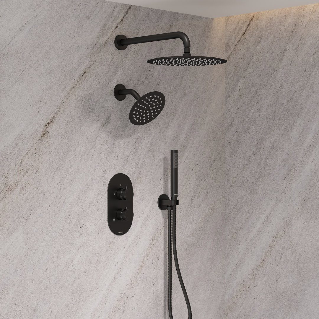 Crozet Thermostatic Shower System with Dual Shower Head, 6 Body Jets and Hand Shower (Valve Included) CRANACH