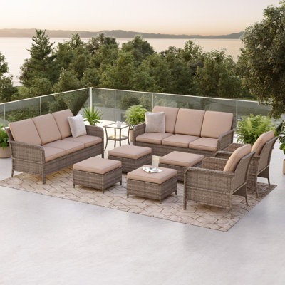 9 Piece Patio Sofa with Ottomans Set
